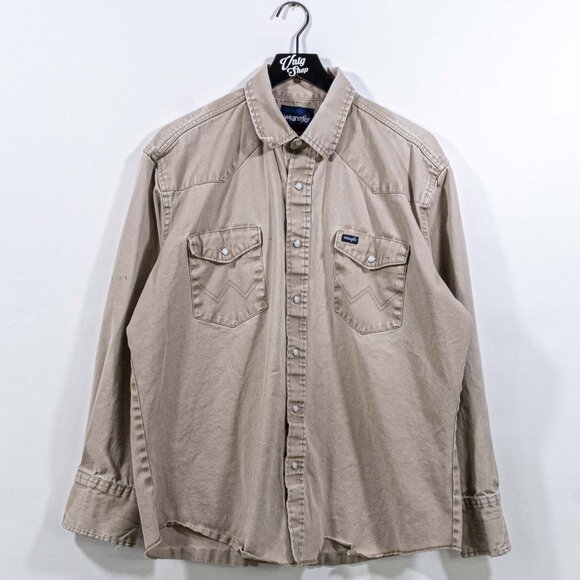 Wrangler Western Pearl Snap Shirt Distressed Cowboy XL Y2K Streetwear Grunge - Picture 1 of 16